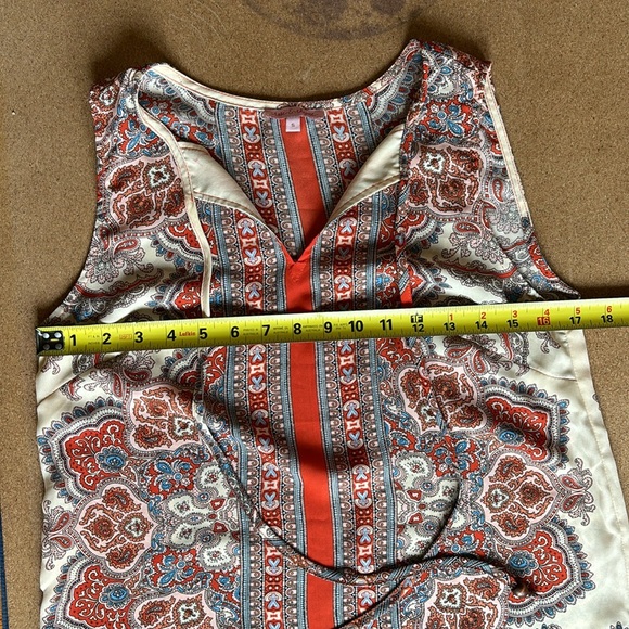 Funky boho tunic. Hues of cream, peach, orange, turquoise and pink.   Small sz. - Picture 2 of 7